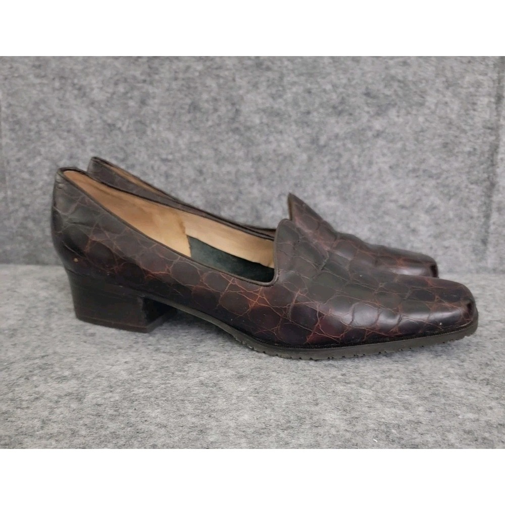 Rangoni of Florence Vintage 80s Brown Croc Leather Loafer Flats Women 10B Italy
